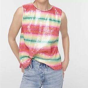 J Crew Sleeveless Top in Watermelon Stripe Sequins Sz XS